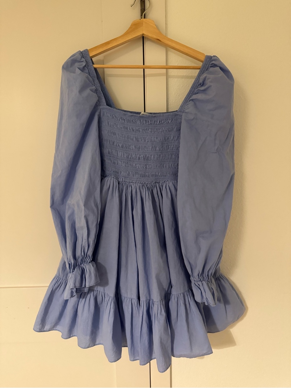 Smocked Square-Neck Lavender/blue Puff-Sleeve Top